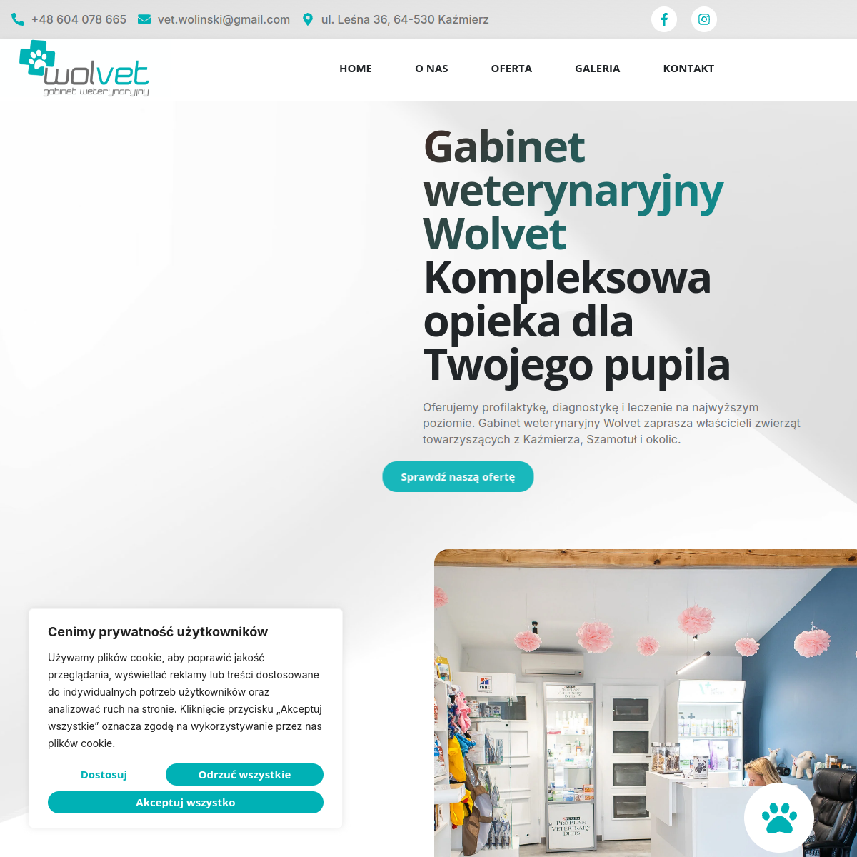 Landing page gabinetu weterynaryjnego Wolvet – realizacja Lucjana Gruszki